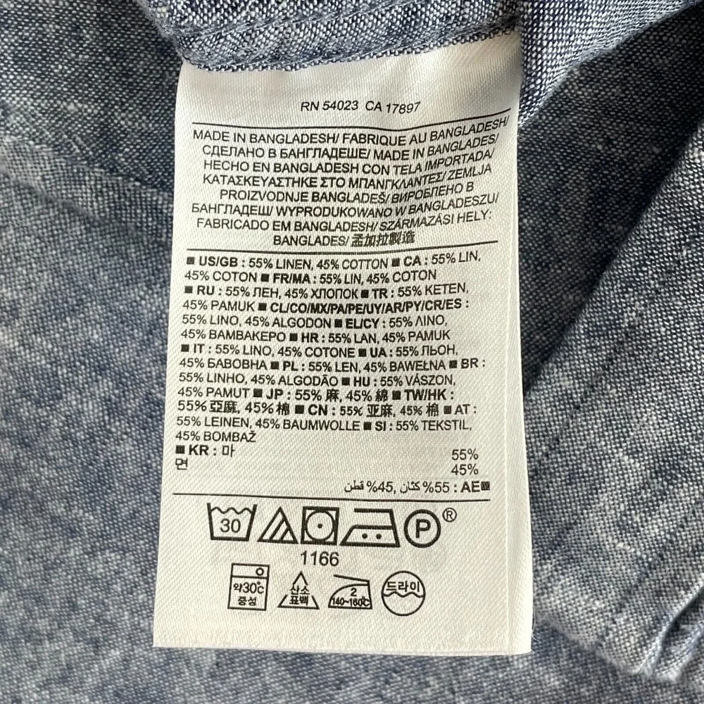 Banana Republic Chambray Shirt Men XL Blue Linen‎ Blend Chambray Short Sleeve